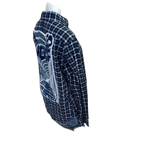 The Doors Plaid Flannel Shirt LARGE Oversize Unique Retro 60s Rock n Roll Grunge - Picture 3 of 6